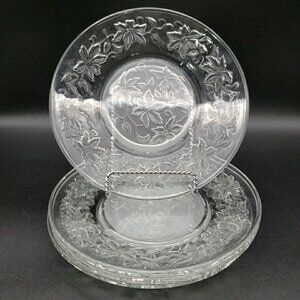PRINCESS HOUSE Fantasia Clear Glass Salad Plates 8" Floral Set of 4 Vintage